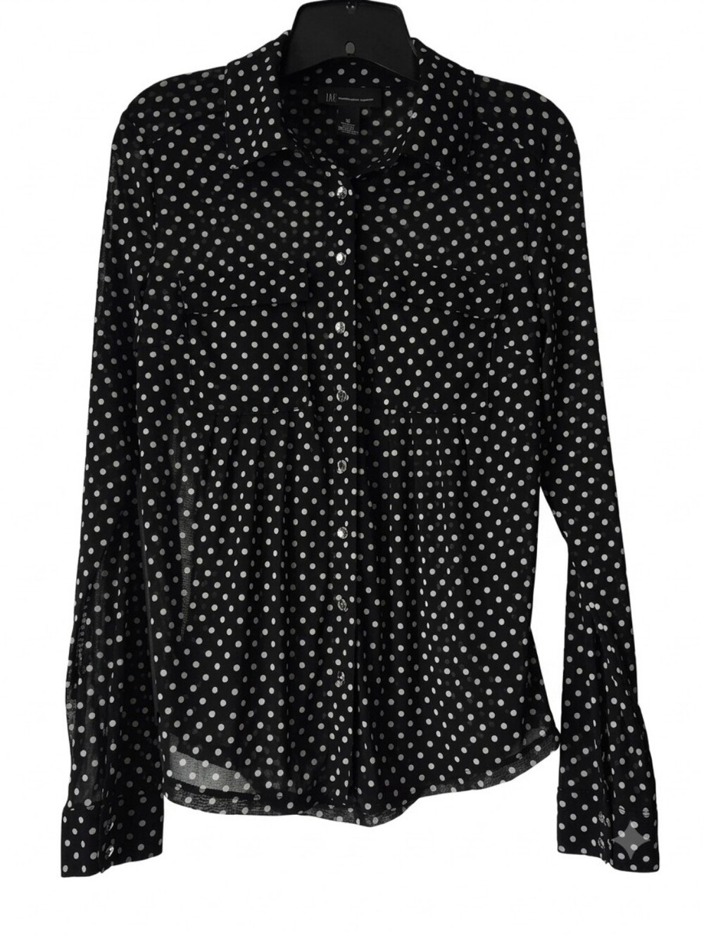 INC International Concepts Sheer Black Blouse with White Polka Dots Size M